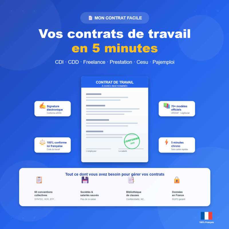 Générateur de contrats de travail en ligne (CDI, CDD, Freelance, Prestation, Cesu, Pajemploi)