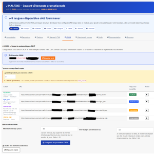 interfaz de usuario, gestión de CRON, parámetros, URL, importaciones