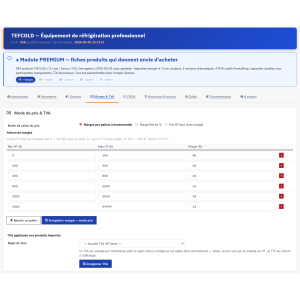 équipement de réfrigération professionnel, module, interface, informations, prix