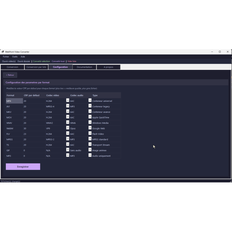 software pro převod videa, tmavé rozhraní, více možností