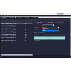 interfaccia utente, software, compressione, selezione opzioni