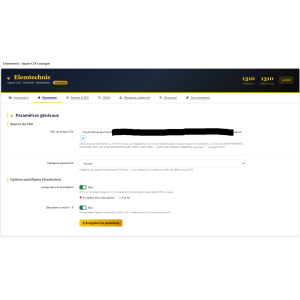 importación, catálogo, interfaz, parámetros, comercio electrónico