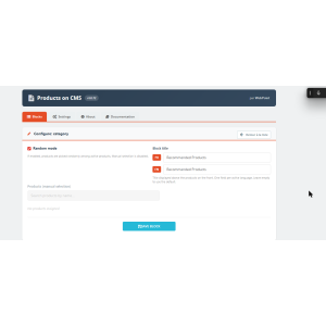 interfaccia utente, software, CMS, configurazione prodotto, modalità casuale