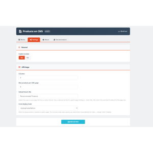 interface do usuário, configurações, produto, CMS, configuração
