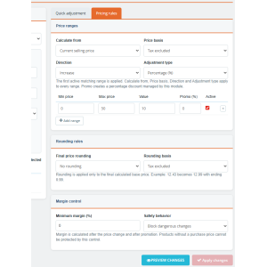 user interface, price adjustment, settings, options, e-commerce