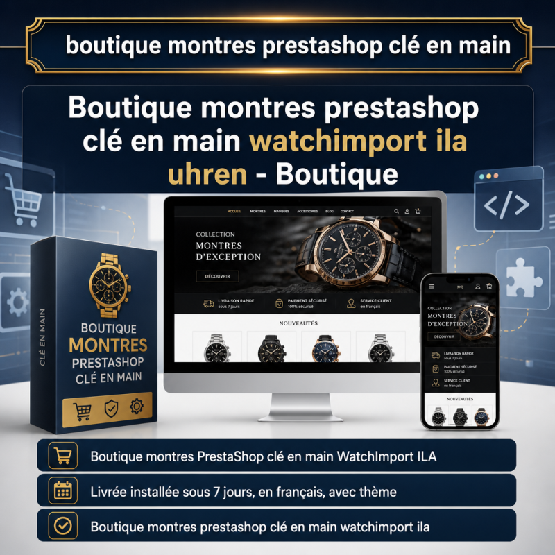 negozio orologi prestashop chiavi in mano watchimport ila uhren - visuel principal du produit - avec texte integre - Boutiques P