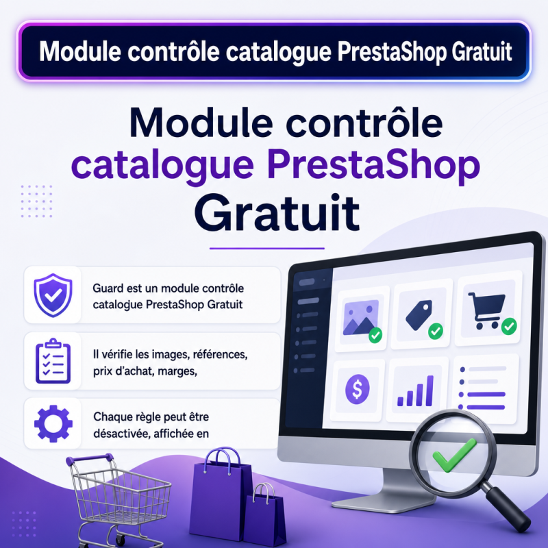Module contrôle catalogue PrestaShop | WP Guard - visuel principal du produit - avec texte integre - Modules PrestaShop gratuits