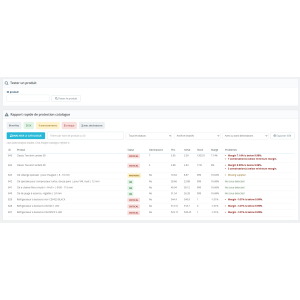 interface logiciel, rapport, couleurs d'avertissement, produits, tableau