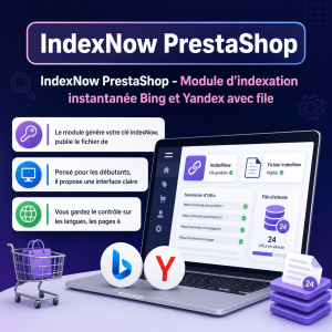 IndexNow PrestaShop - visuel principal du produit - avec texte integre - SEO, Contenu & Conformité - IndexNow PrestaShop - Modul