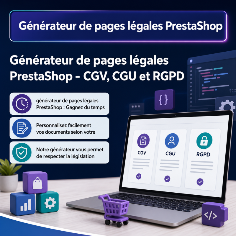 Generator pagini legale e-commerce - mise en avant de la solution - avec texte integre - SEO, Contenu & Conformité - Generator p
