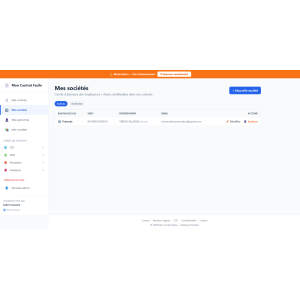interface utilisateur, gestion des sociétés, tableau, informations, employeurs