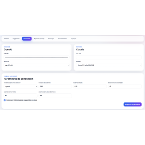 interfaccia utente, modulo SEO, opzioni di configurazione, impostazioni OpenAI, Claude