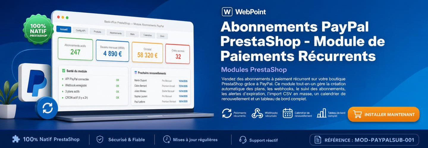 Abonnements PayPal PrestaShop - Module de Paiements Récurrents