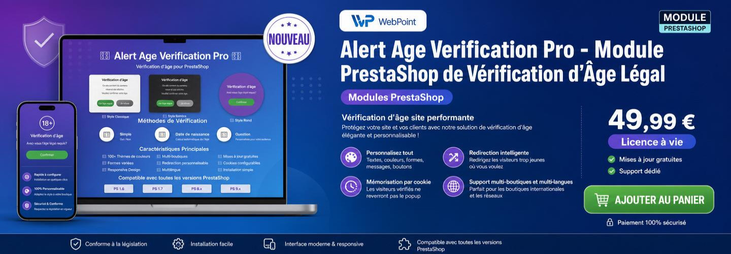 Alert Age Verification Pro - Module PrestaShop de Vérification d’Âge Légal
